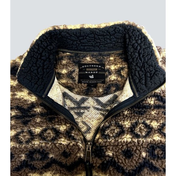 Southern Marsh Women's Small Brown Navy Beige Fleece Pullover Quarter Zipper - Picture 6 of 6